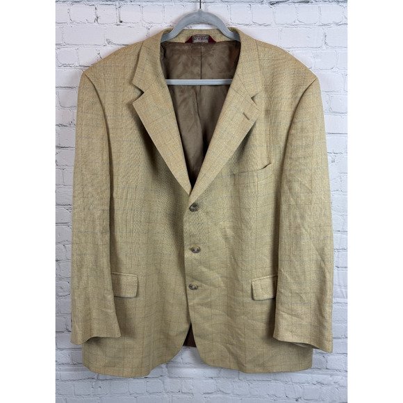 JOS. A. BANK beige check silk wool linen blend mens jacket blazer 52R - Picture 1 of 10
